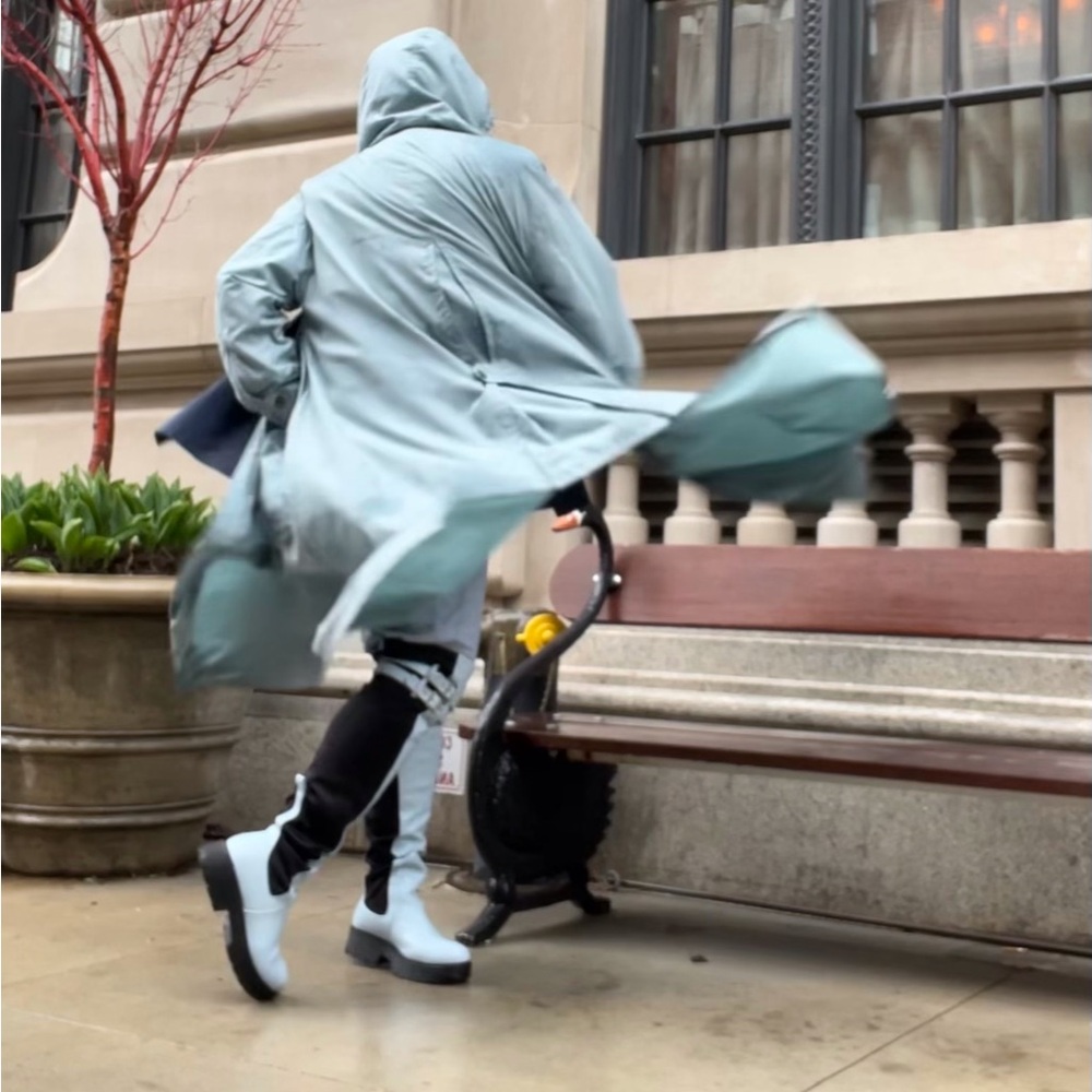 Light blue lug sole over the knee rainboots for rainy season. - Picture 7 of 7